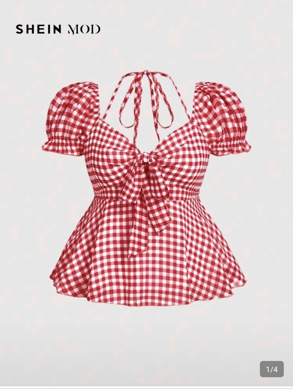 NWT Red Gingham Puff Sleeve Top